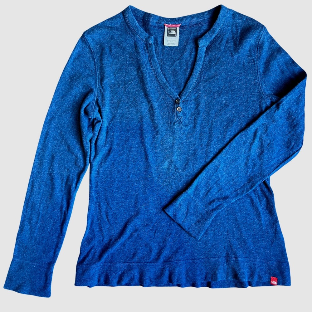 The North Face Womens 2 Button Pointelle Henley Navy Blue Slim Fit‎ Size Medium